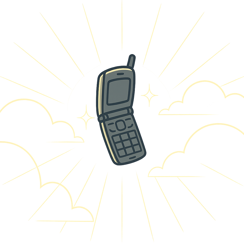 Stylized flip phone floating majestically with ethereal glow